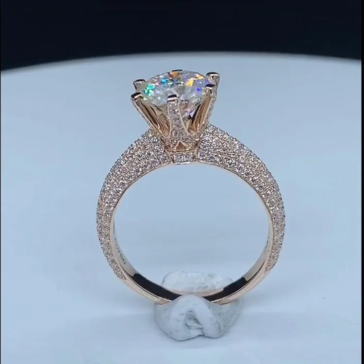 

Luxury Round D Color 1 2 3Ct IGI Lab Growing Diamond Ring Au585 14K Rose Gold Ring wedding Ring party factory sell