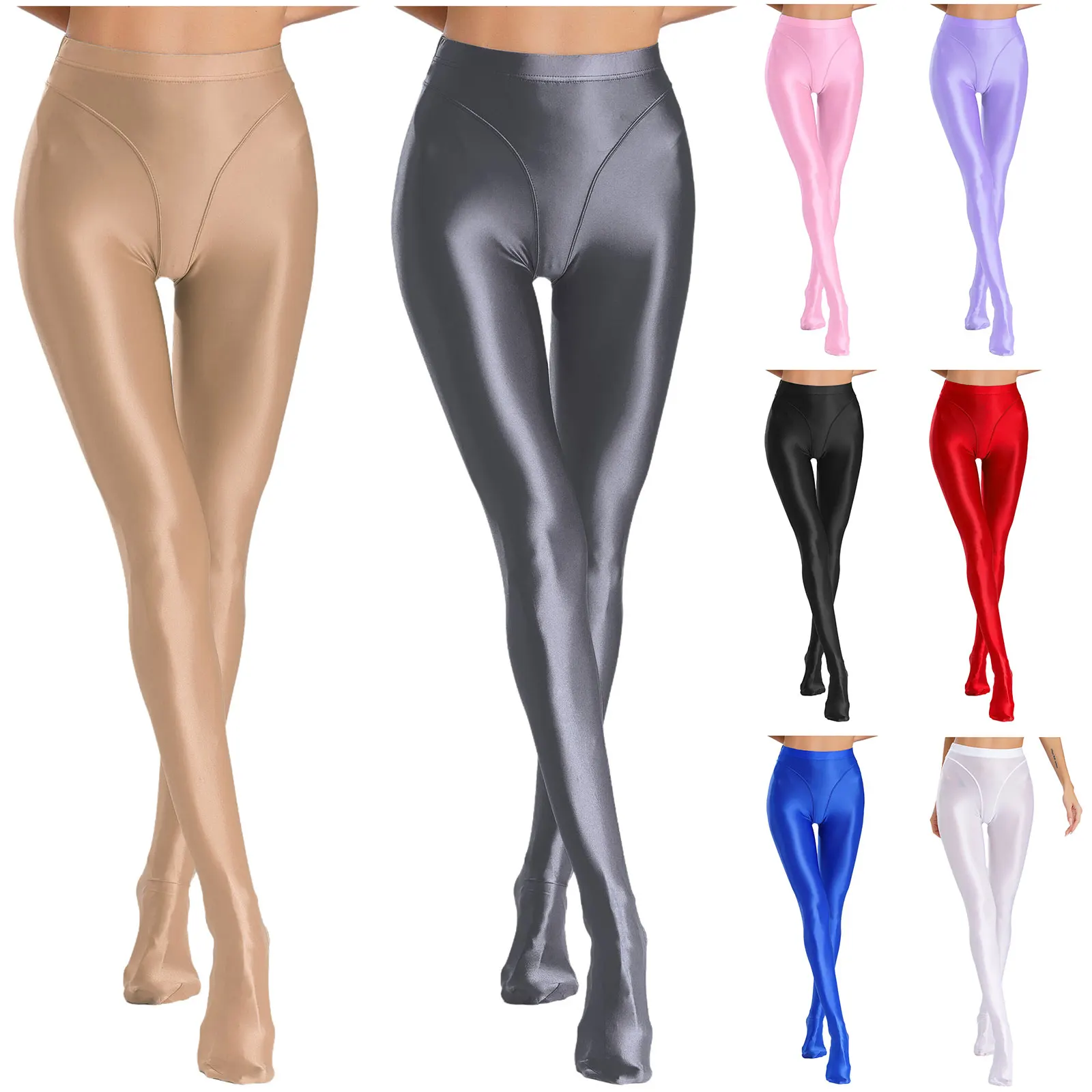 

Glossy Full Pantyhose Tights for Womens High Waist Stretchy Silky Skinny Leggings Dancing Gymnastic Yoga Workout Nightclub Wear
