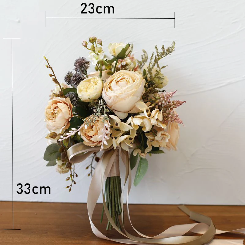 Yannew Vintage Fall Wedding Bouquet for Bride Bridesmaid Autumn Terracotta Artificial Rose Flower Bouquet for Wedding Decoration