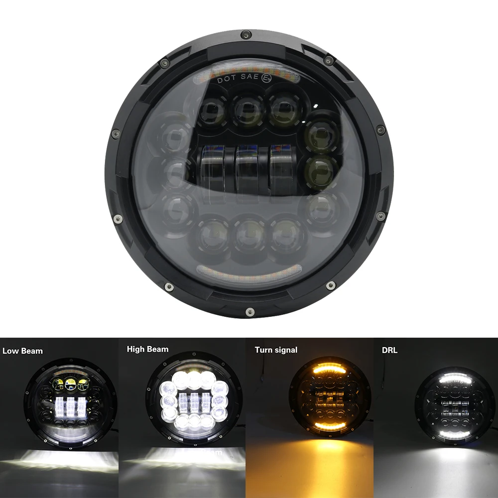 7 Inch Led Auto Koplamp Motorfiets LED Koplamp DRL Angel Eyes voor Harley Honda Yamaha Jeep Lada Niva Stedelijke Auto H4 koplamp