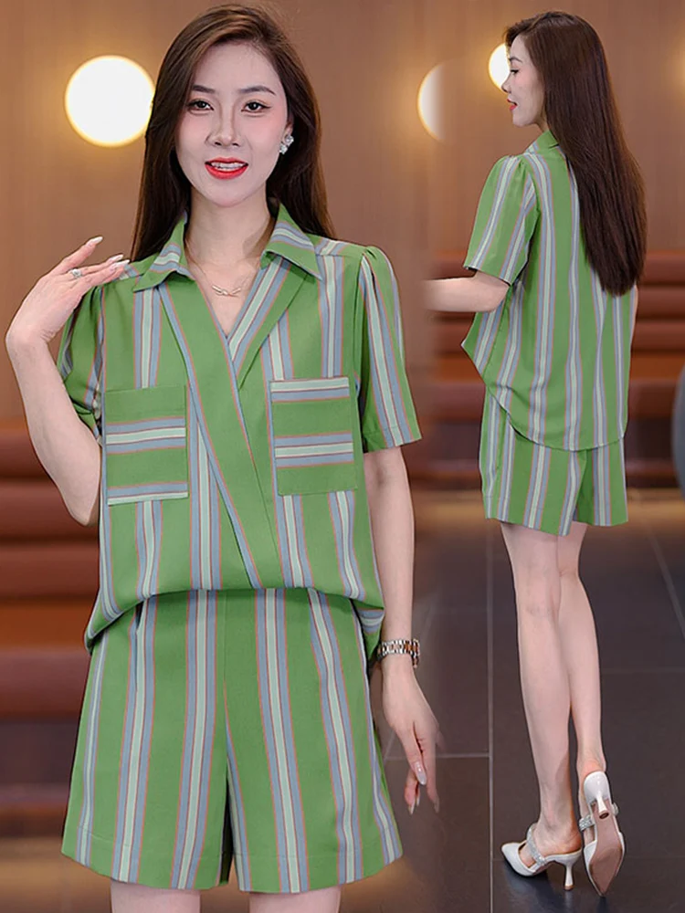 

Chiffon Suit Women's Fashion Summer Style Casual Quality Shorts Two-piece Set