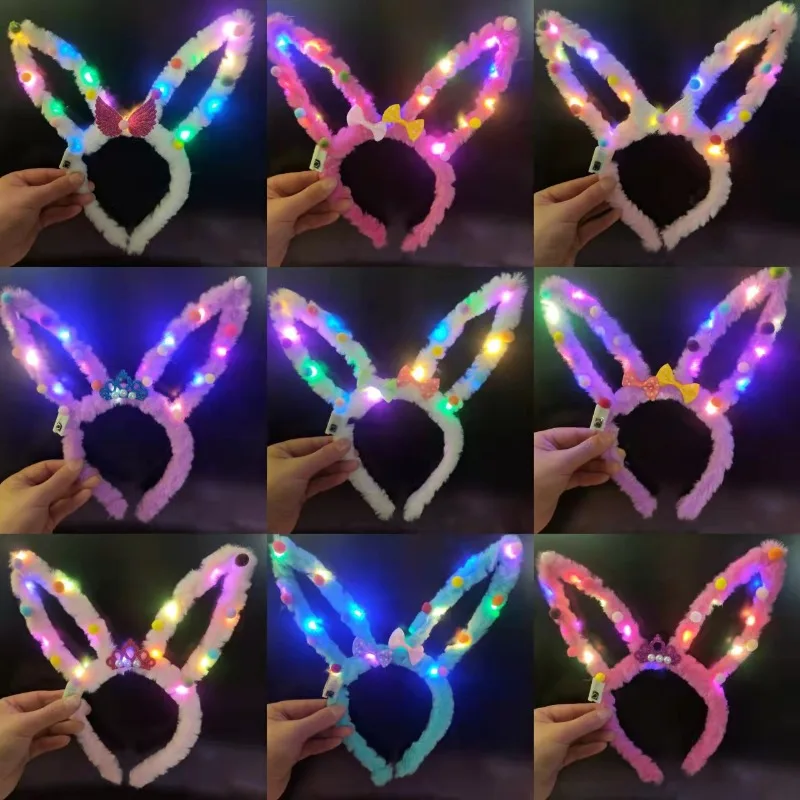 

10pcs LED light plush Headdress Christmas decoration cute glowing rabbit head hoop Neon party photo props festival accessories