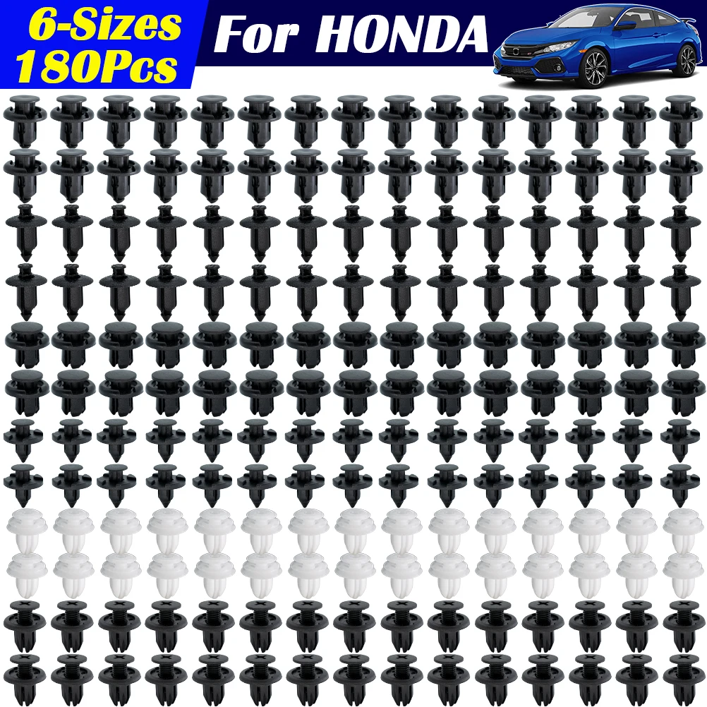 180x Universal For Honda Car Trim Clips Bumper Hood Retainer Grille Wheel Arch Auto Fastener Plastic Push Rivets 8 9 10 mm Hole