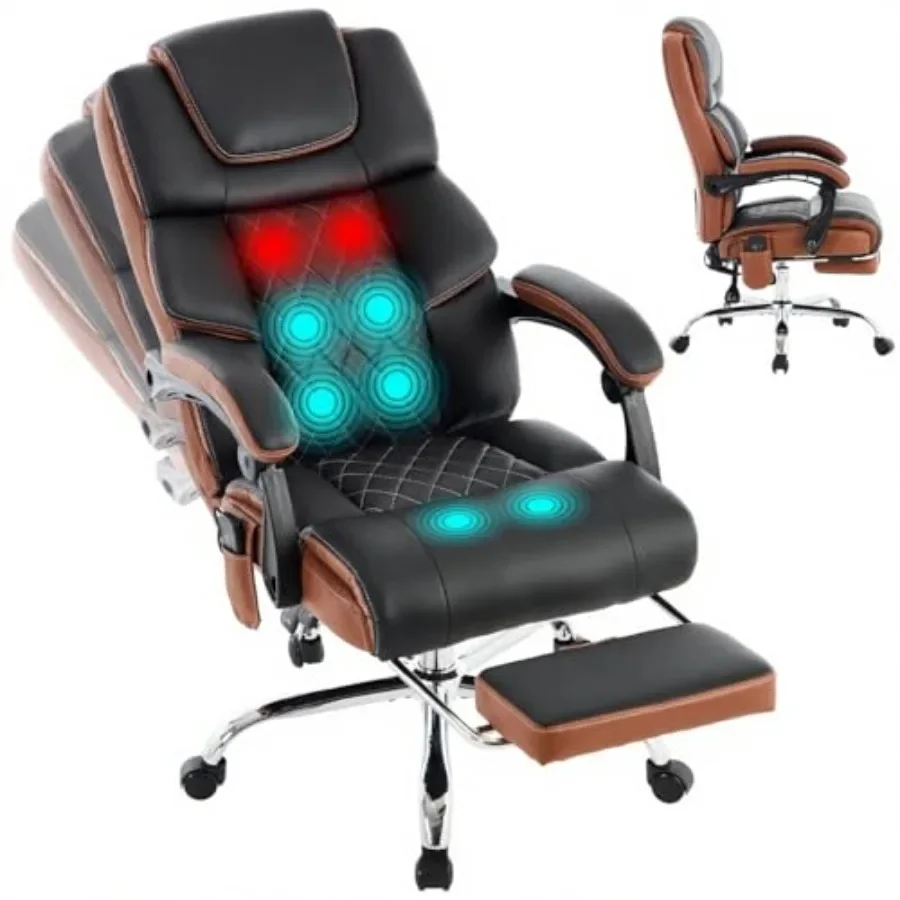 Massage Office Chair with Vibration Heat, 6-Point Support, Reclining Ergonomic Desk Chair with Footrest, Adjustable Height, Bla