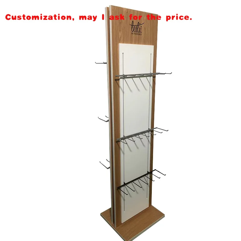 

custom.Belt Display Stand Double Side Wood Headgear Display Rack with Removable Hooks and Caster Retail Shop