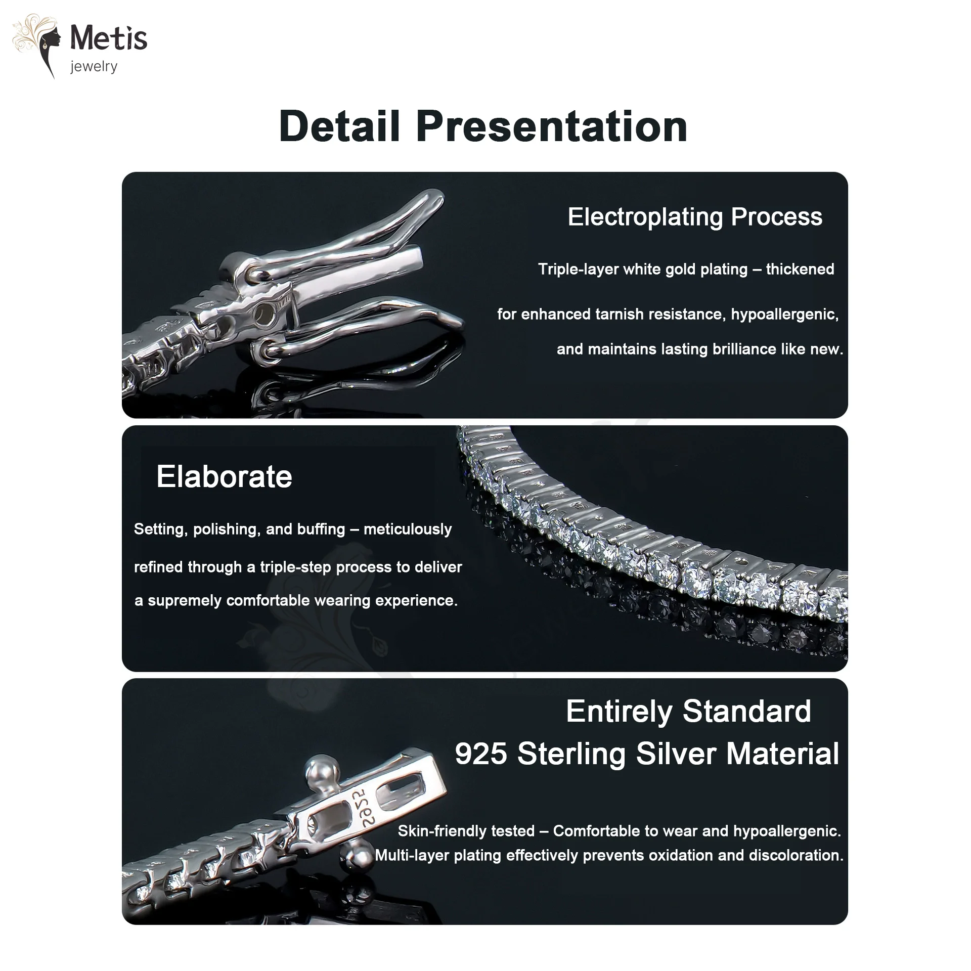 Metis 2mm Real Moissanite Tennis Bracelet for Women Christmas Gift Platinum Plated 100% 925 Sterling Silver Wedding Jewelry