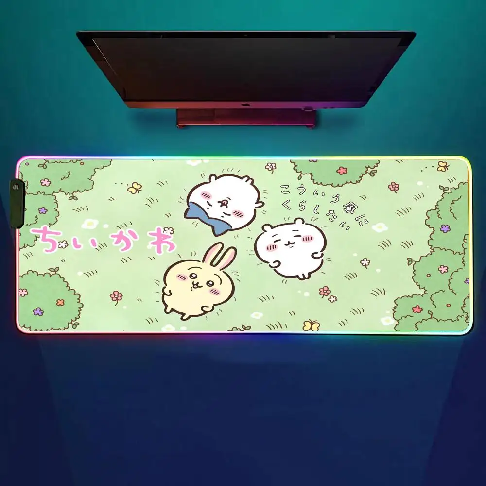 

Anime Cute Chiikawa Mouse Pad RGB Gaming Mouse Pad Desk Mat HD Gamer Large LED Light XXL MousePads