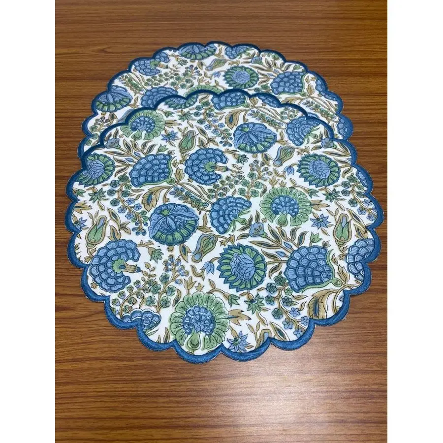 

Boho Round Place Mat Easter Floral Cotton Washable Placemats 15 Round Embroidery Block Print Table Mat Pack of 415 Inch Round, A