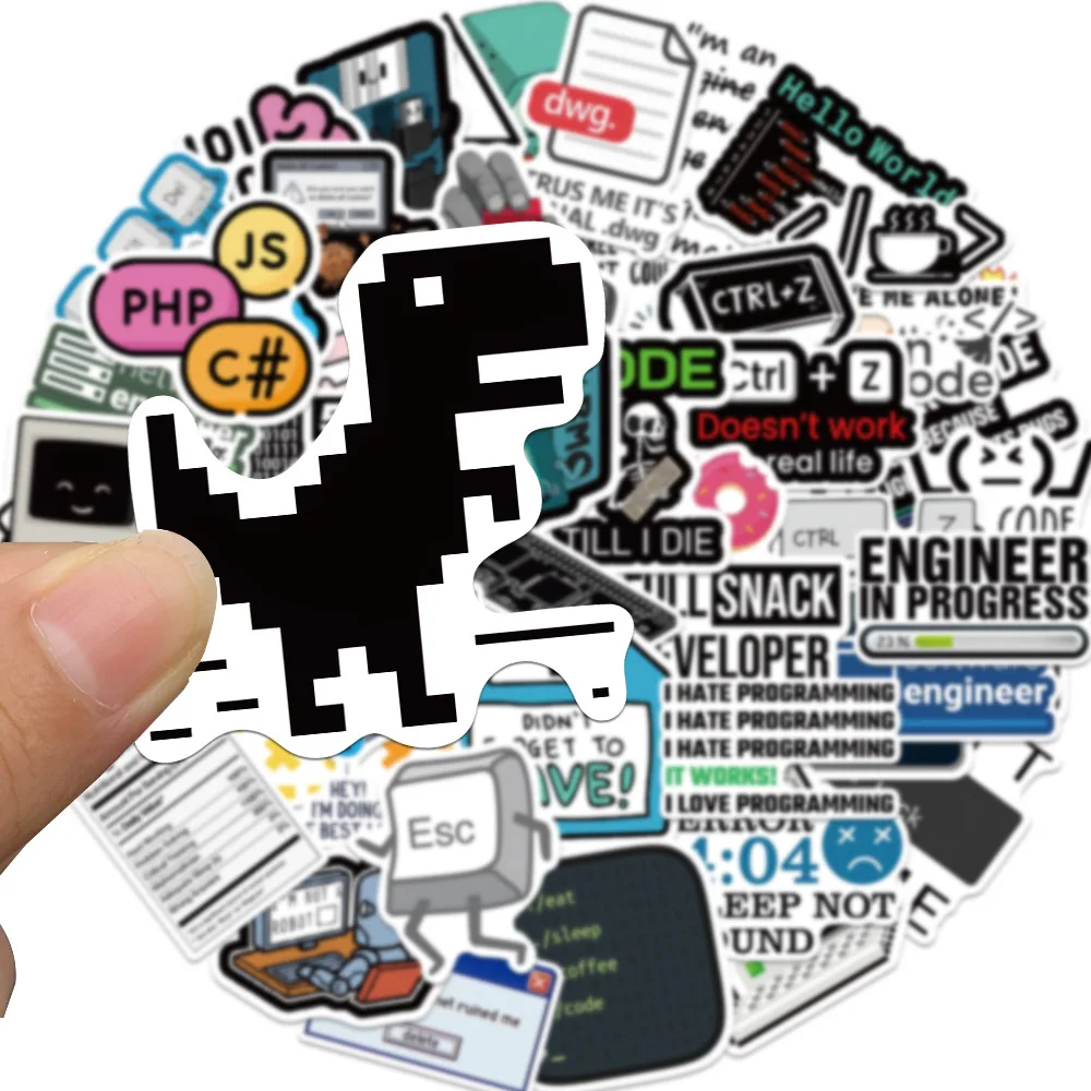 50pcs Programming Stickers Internet Js Funny Decals DIY Notebook Laptop Suitcase Phone Car Waterproof Sticker For Kids Toy
