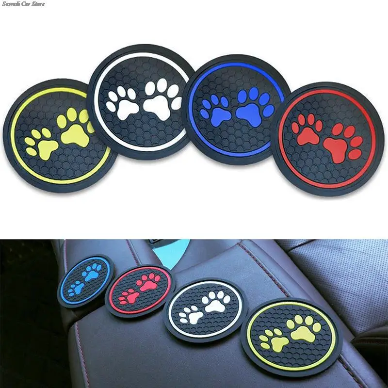 2Pcs Non-slip Car Water Cup Pad Cat Paw Footprint Rubber Mat For Bottle Holder Coaster Auto Interior Anti-skid Cup Holders