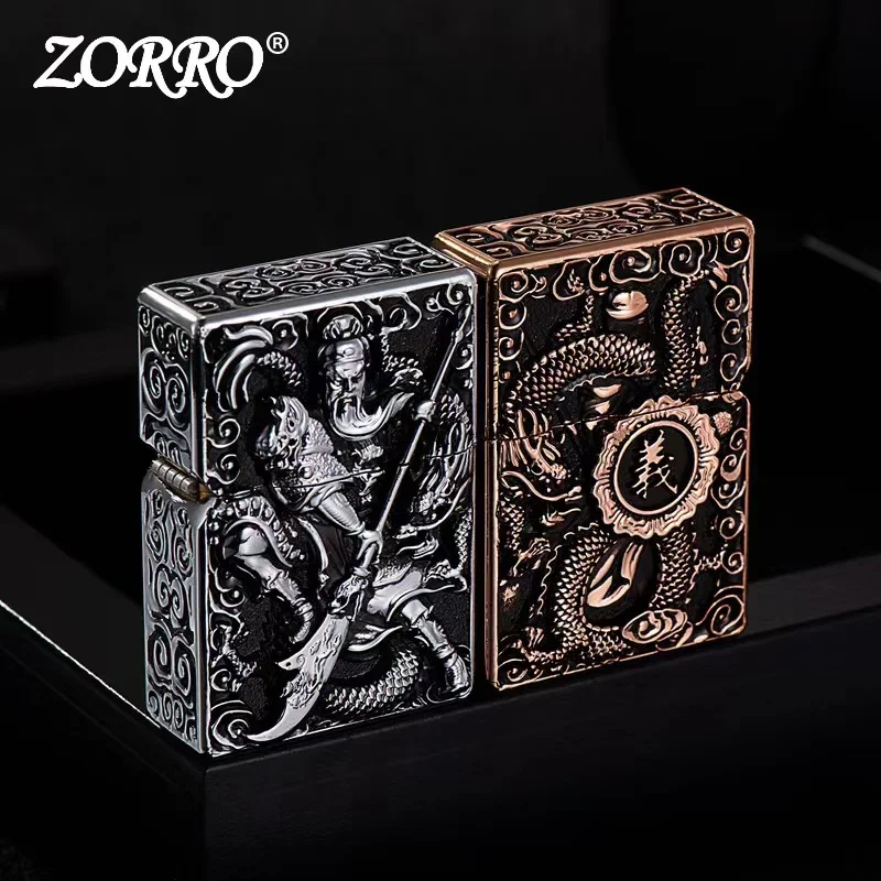 

ZORRO Heavy Armor Five Faced Embossed Pure Copper Kerosene Lighter Classic Grinding Wheel Ignition Lighters Smoking Accessories