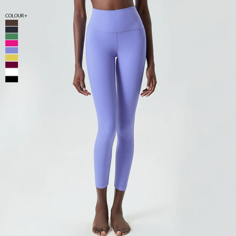 

Women Ribbed Yoga Pants Solid Color High Waist Sports Leggings Super Stretch Sexy Butt Lift Workout Tights Running Sportswear