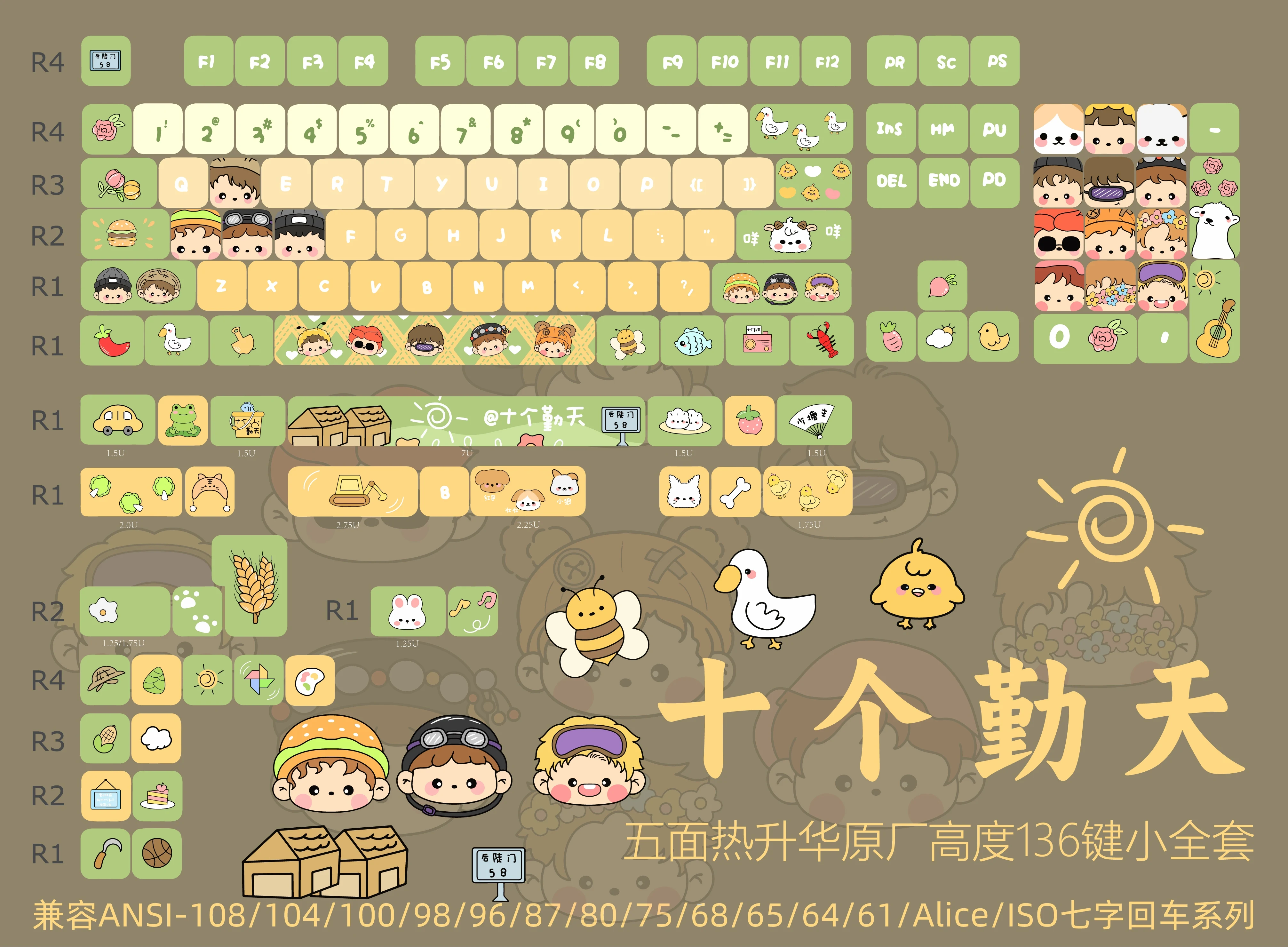 FkkeysTen Diligent Keycaps Customized Sublimation PBT Cherry Profile Key Cap Cute Cartoon Anime Original Design Artisan Key Caps