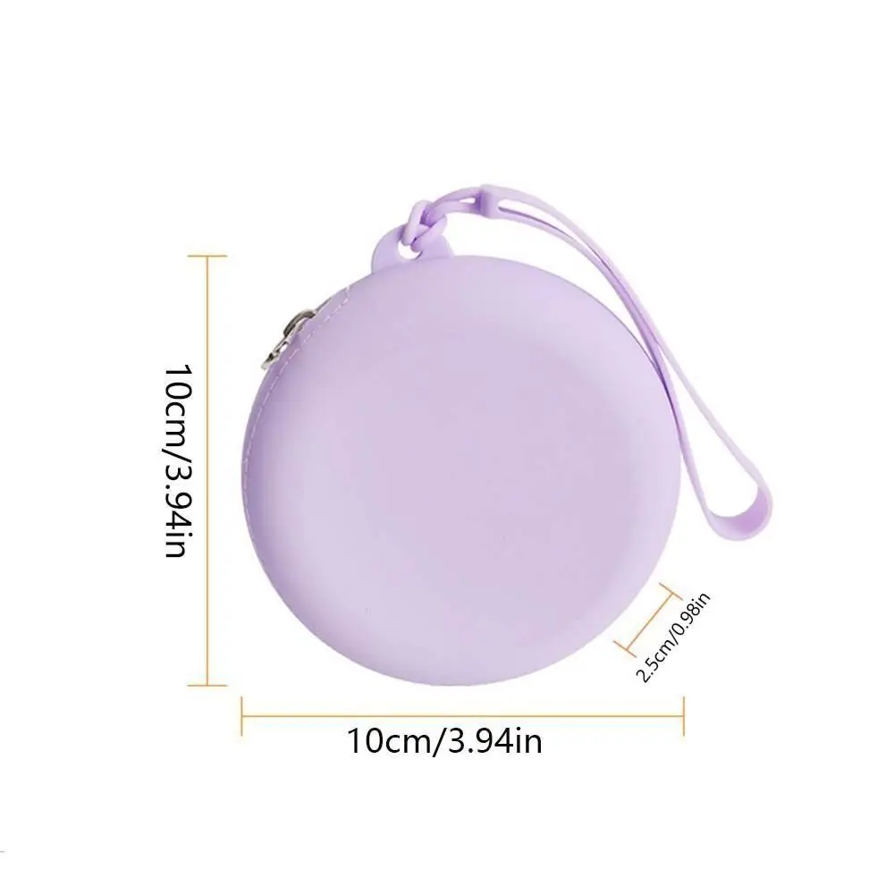 Solid Color Round Silicone Coin Purse Mini Data Cable Storage Bag Outdoor