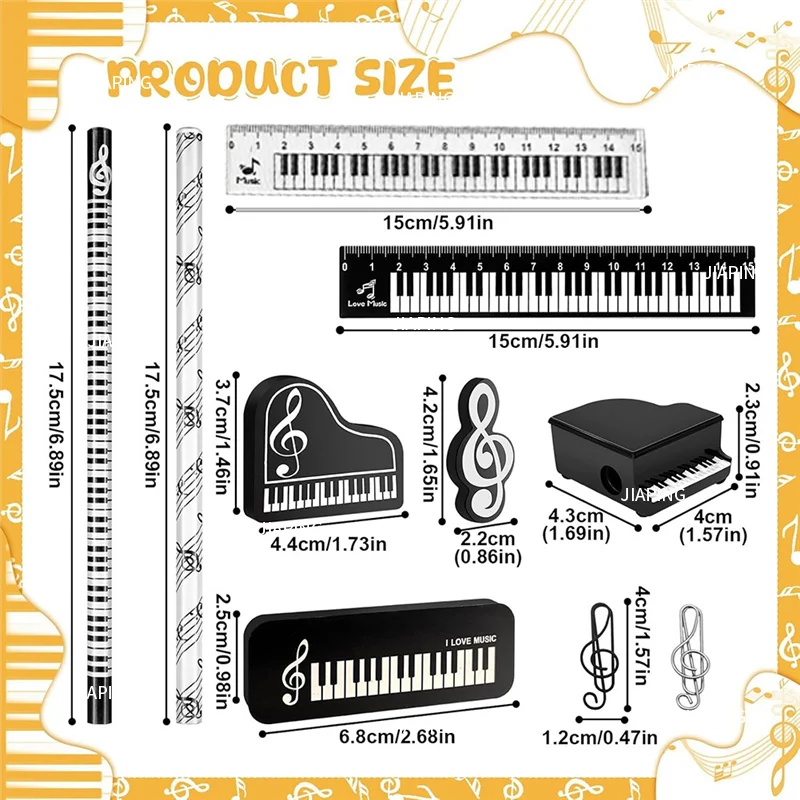 مناسبة لـ T43C-30Pcs juego papelería para recuerdos de fiesta musical، بما في ذلك notas musicales، lápices، borradores، #3