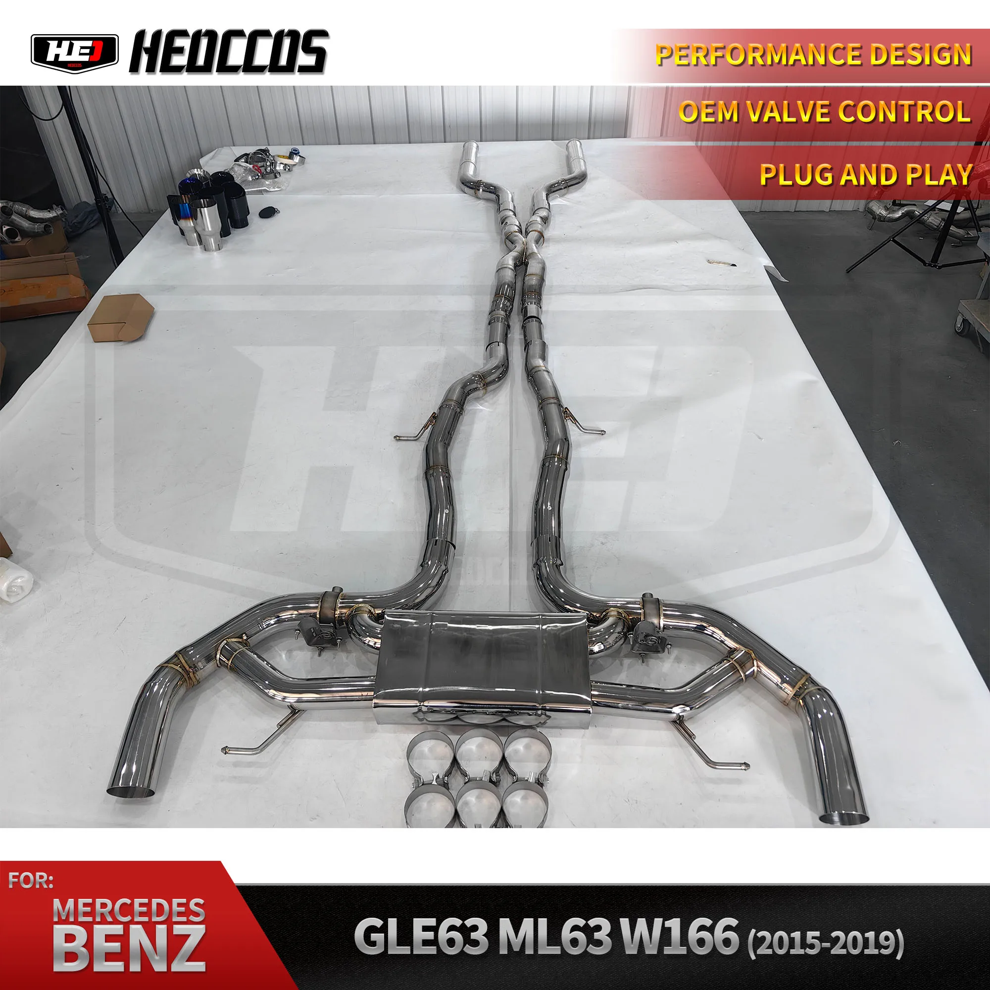 HEO Stainless Steel Valved Catback Exhaust Assembly For Mercedes Benz GLE63 ML63 W166 2015~2019 Muffler Fitting Parts