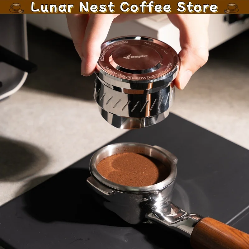 New Feepie 58mm Stainless Steel Gravity Coffee Distributor Tamper Adjustable Height Self-Leveling Espresso Barista Tool For Home