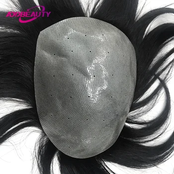 Biological Scalp PU Toupee 4mm-6mm Human Hair Wig Toupee Indian Remy Hair System Men Hairpiece Straight Wave Hair Natural Black