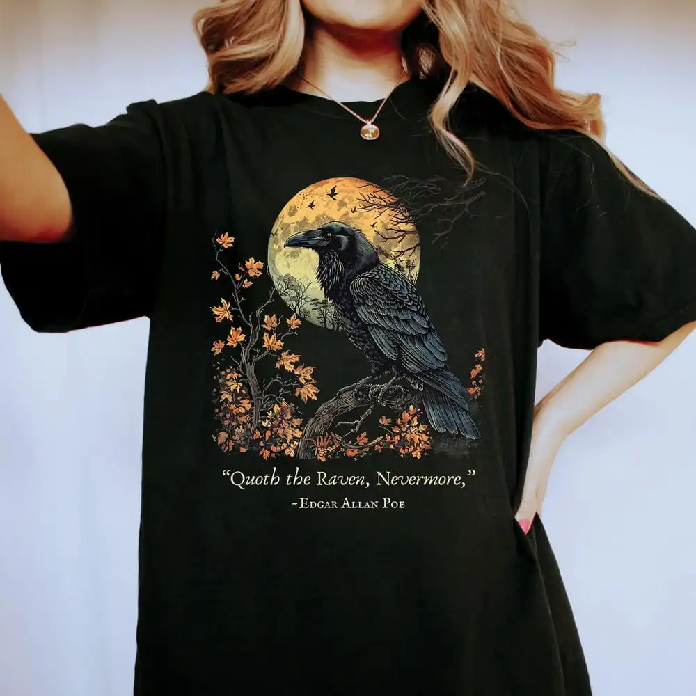 Retro The Raven Comfort Shirts Edgar Allan Poe Shirt Poe Shirt Dark Academia Literary Bookish Shirt Y2K Unisex Top Streetwear