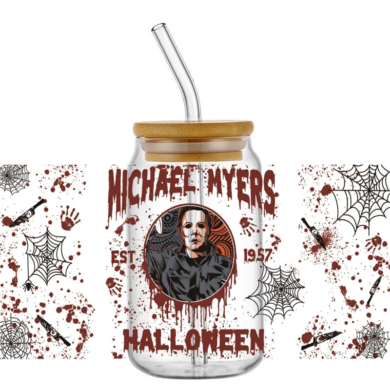 Miniso The Killer Series Decal UV DTF Cup Wrap Halloween Transfer Sticker for 16oz Libbey DIY Mug Decal Transfer Sticker