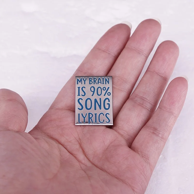 1pc Funny Cool Silvery & Blue Brooch, 90% Song Lyrics Enamel Lapel Pin