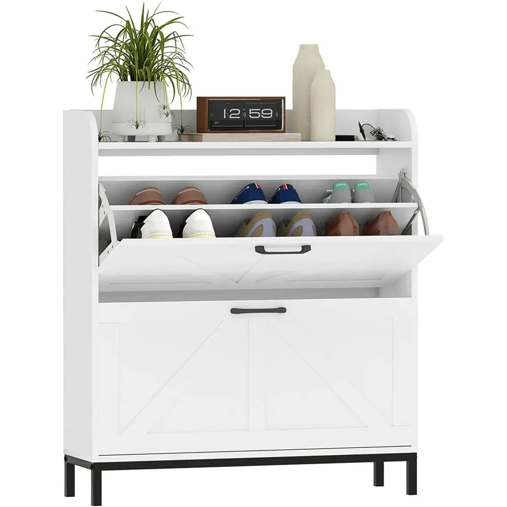 

Узкий белый шкаф для обуви с текстурой под дерево, 2 ящиками, ножками и стойкой для хранения, для прихожей или коридора