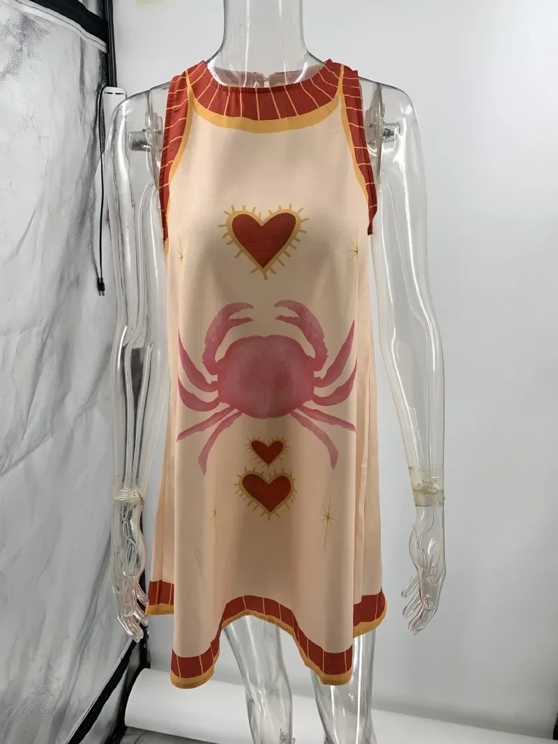 Bedrukte dames T-shirtjurk Mouwloos Vakantie Strandjurken Eéndelig Zomerzonnejurk Dameskleding Strandkleding