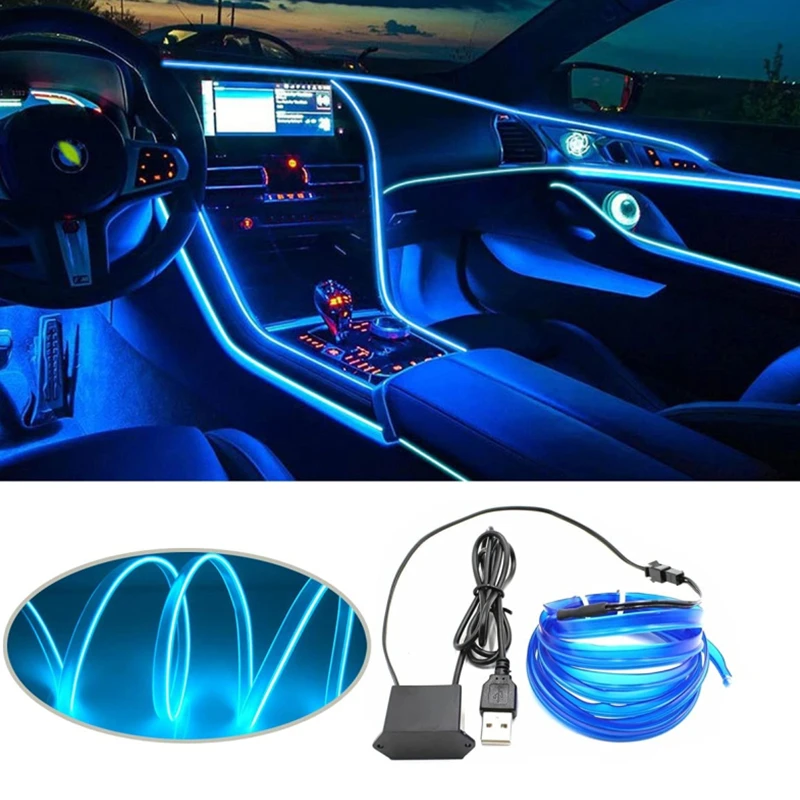 5M coche ambiente El cable LED USB Flexible neón luces interiores montaje luz para decoración automotriz accesorios de iluminación