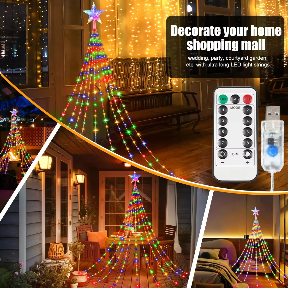USB Waterproof Fairy String Light Outdoor 8 Modes Garden Warm White Colorful Glow Lamp Christmas Holiday Gift Decor Party