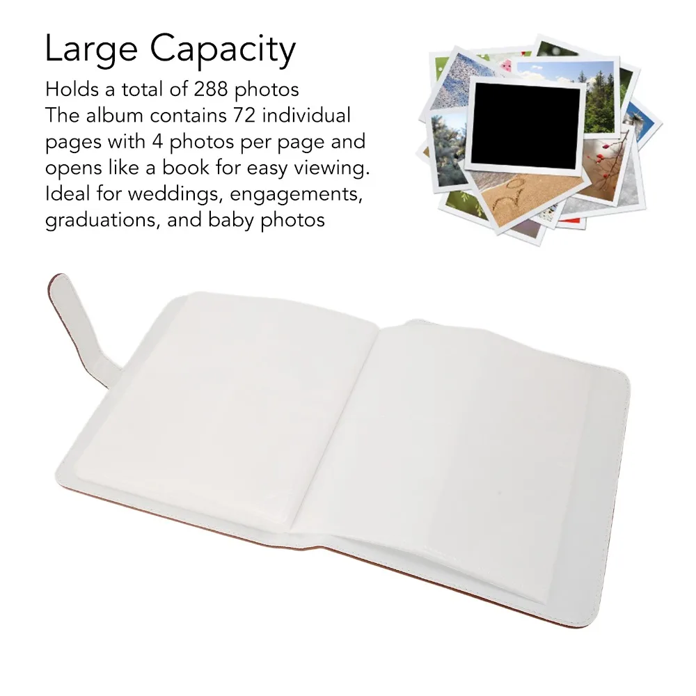 Large Capacity 288 Pockets Photo Album with PU Leather Cover Compatible with Film Size 86x72mm Instant Camera Photo Album