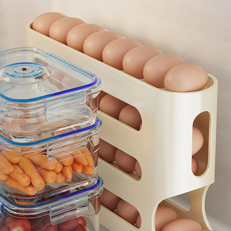 Xiaomi Kitchen Refrigerator Egg Organizer 4 Tier Rolling Egg Holder Dispenser Kitchen Automatic Scrolling Egg Holder Kitchen Box