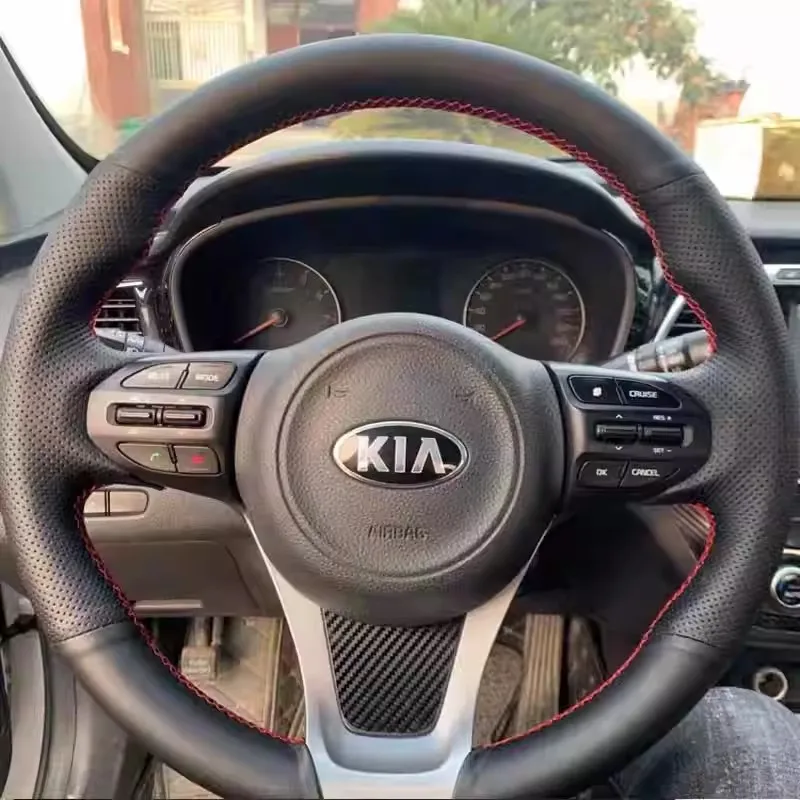 Hand-stitched Non-slip Black Genuine Leather Suede Car Steering Wheel Cover For Kia K5 Optima 2014 2015 Auto Parts
