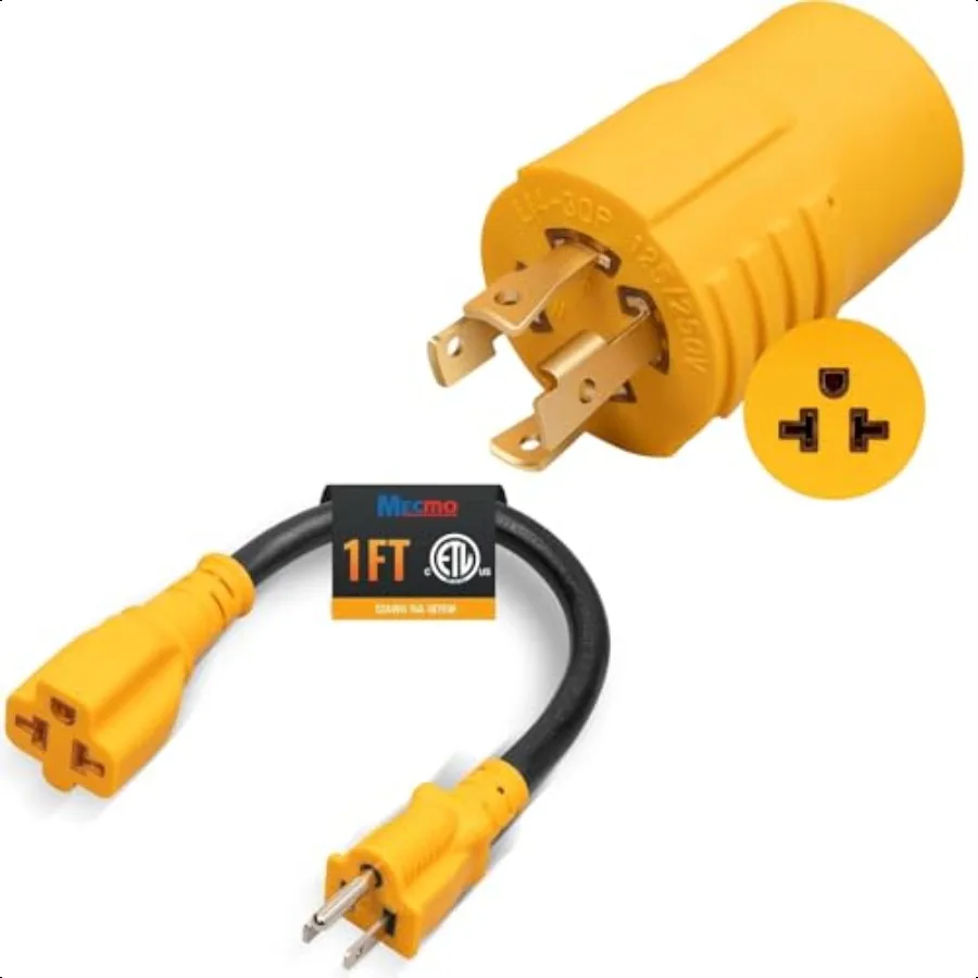 

12 inch 15 Amp Household to 20 Amp AC Power Adapter Cable 12AWG [4 in 1] NEMA 515P to 515R 520R 615R 620R 30 Amp to 20 Amp 240V