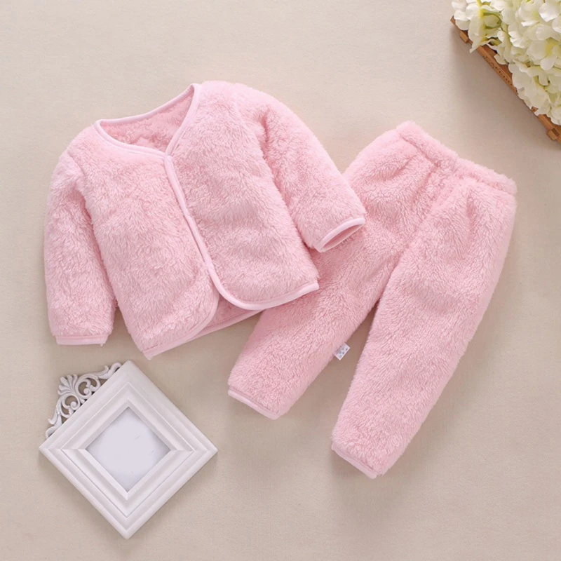 Baby Pajamas Set Clothes Coral Fleece Autumn Winter Infant Sleepwear Long Sleeve Top Pants Toddler Girls Boys Home Suits