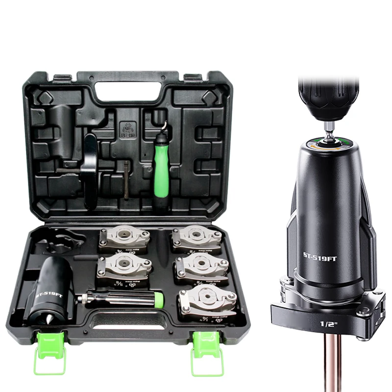 New ST-519FT Copper Pipe Expander Set Air Conditioner Metric Reamer Flare Tool Pipe Flaring Tool Set Tube Hand Electric Drill
