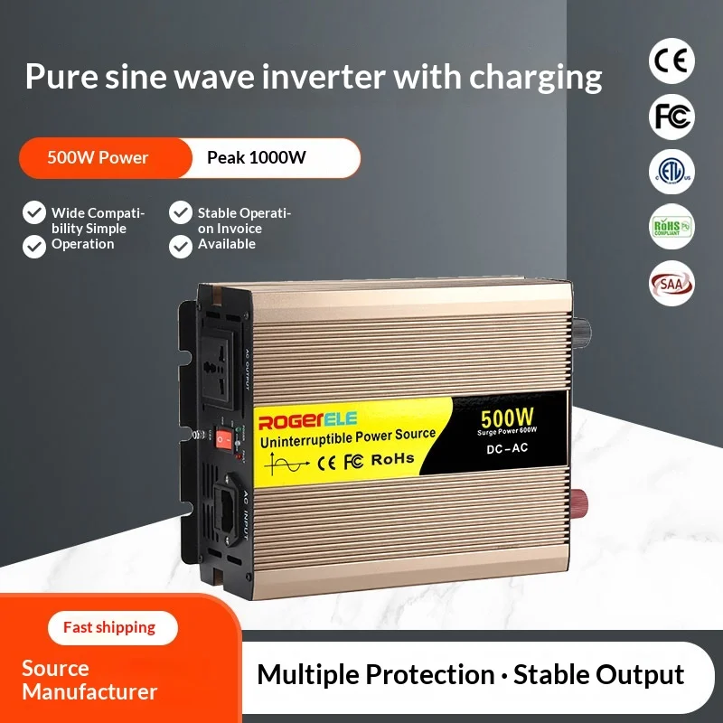 UPS Pure Sine Wave Inverter, 500W 1000W, Automatic Mains Switching, DC 12V/24V/48V to AC 220V/110V, High Power