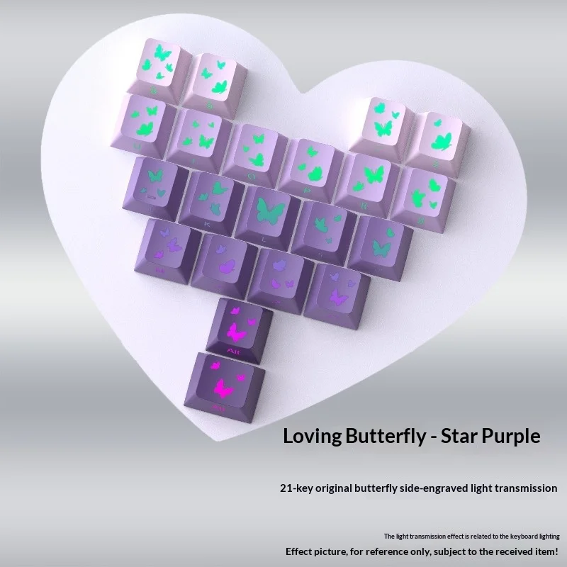 Purple butterfly heart added keycap, original factory side engraved translucent magnetic shaft mechanical keyboard