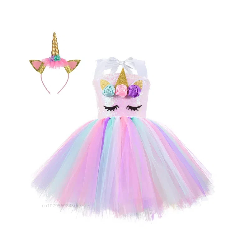 Vestido tutú de unicornio Cosplay, vestido de actuación de fiesta, vestido de Navidad para niñas, vestido infantil, vestido de princesa Cosplay