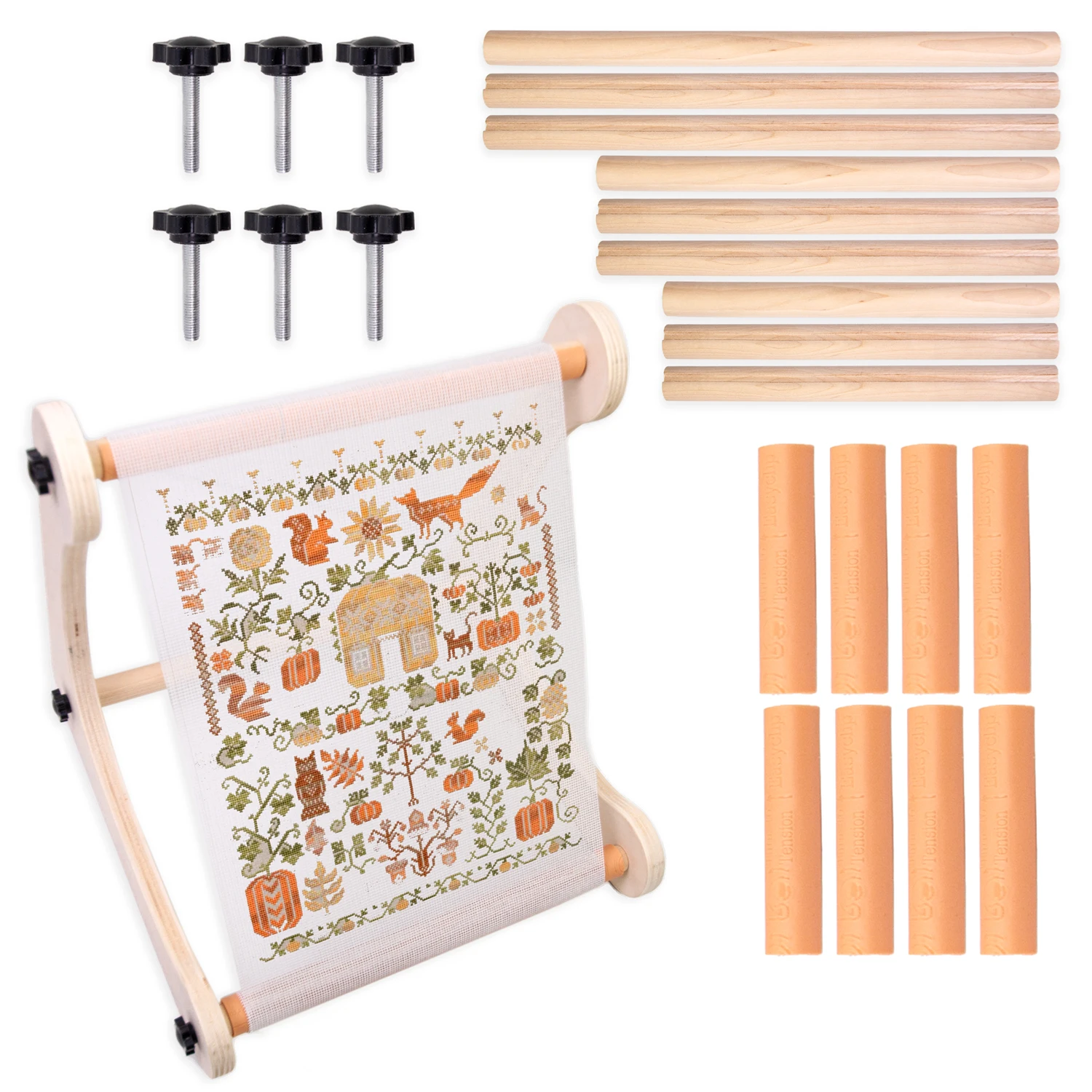 

Premium Adjustable Wooden L-Shape Embroidery Table Stand with Scroll Frame & Grooved Clamps - 22/30/40cm for DIY Cross Stitch