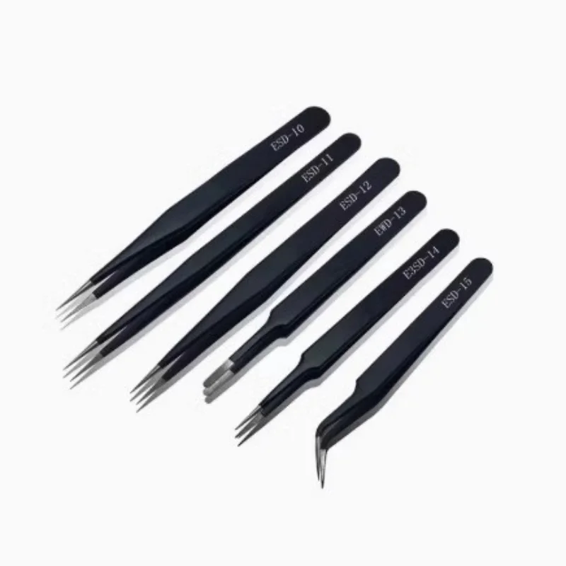 

ESD tweezers, anti-static stainless steel tweezers, black straight head elbow pointed ESD electronic maintenance tool