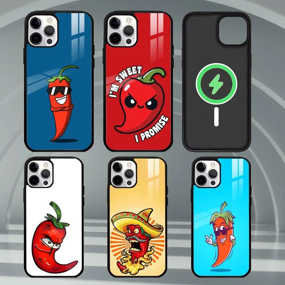 

Красный чехол для телефона C-Cartoon Funny Chili для iPhone17,16,15,14,13,12,11 Plus, Pro Max, магнитный для беспроводной зарядки Magsafe
