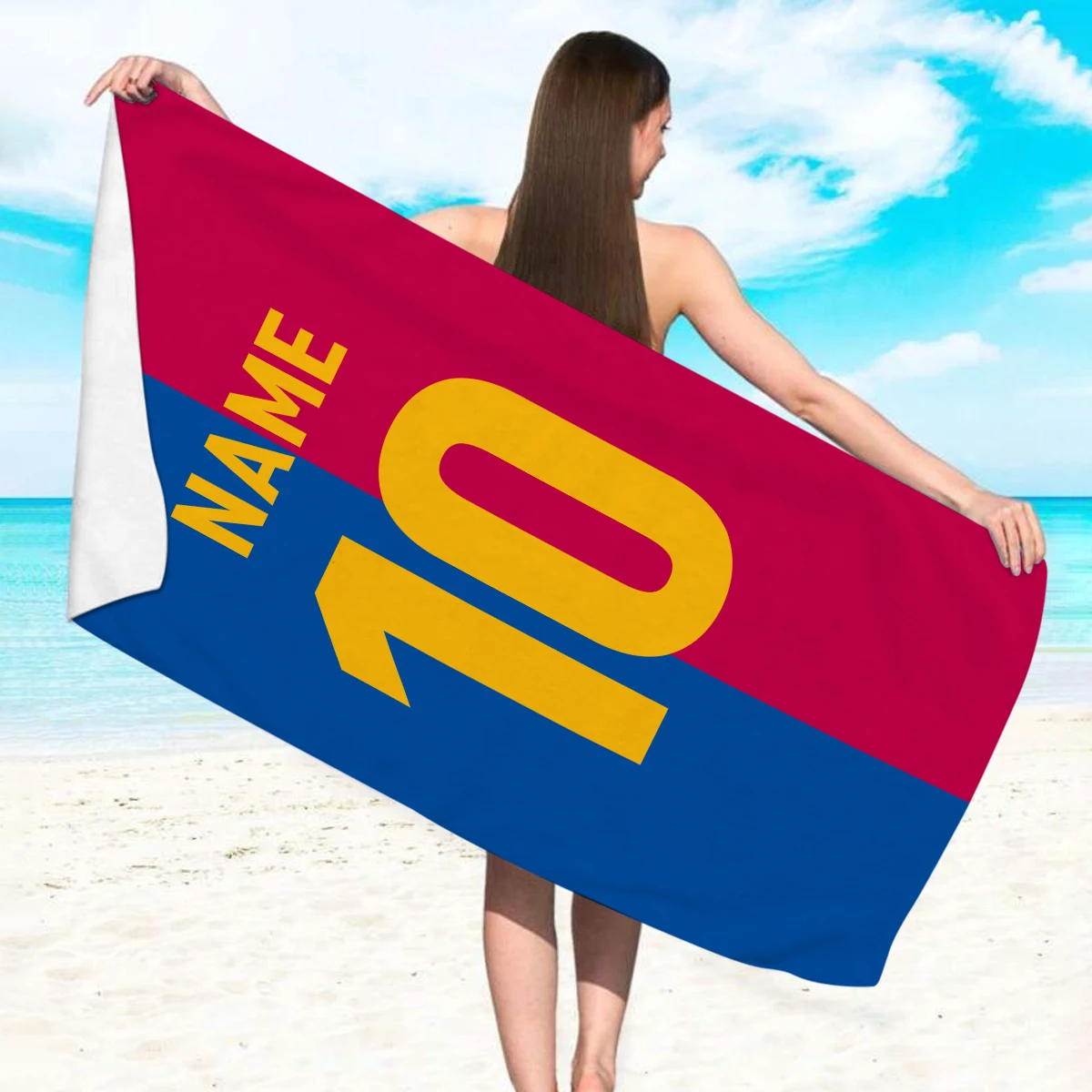 1pc Customized beach towels featuring photos of football stars, personalized team logos, player IDs, names, and photos view 3
