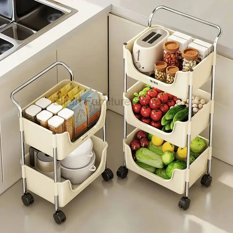 Wheels Kitchen Rack Trolley Floor Storage To Ceiling Multi-layer Dormitory Mobile Snack Storage Rack Salon Furniture