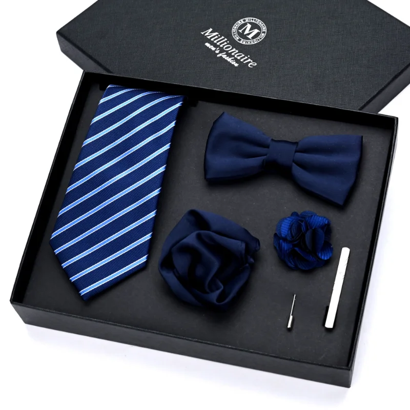 

2024 Men's Blue Series Tie Tie Brooch Tie Clip Small Square Scarf Gift Box Set, Suitable for Business, Workplace, Banquet Gifts