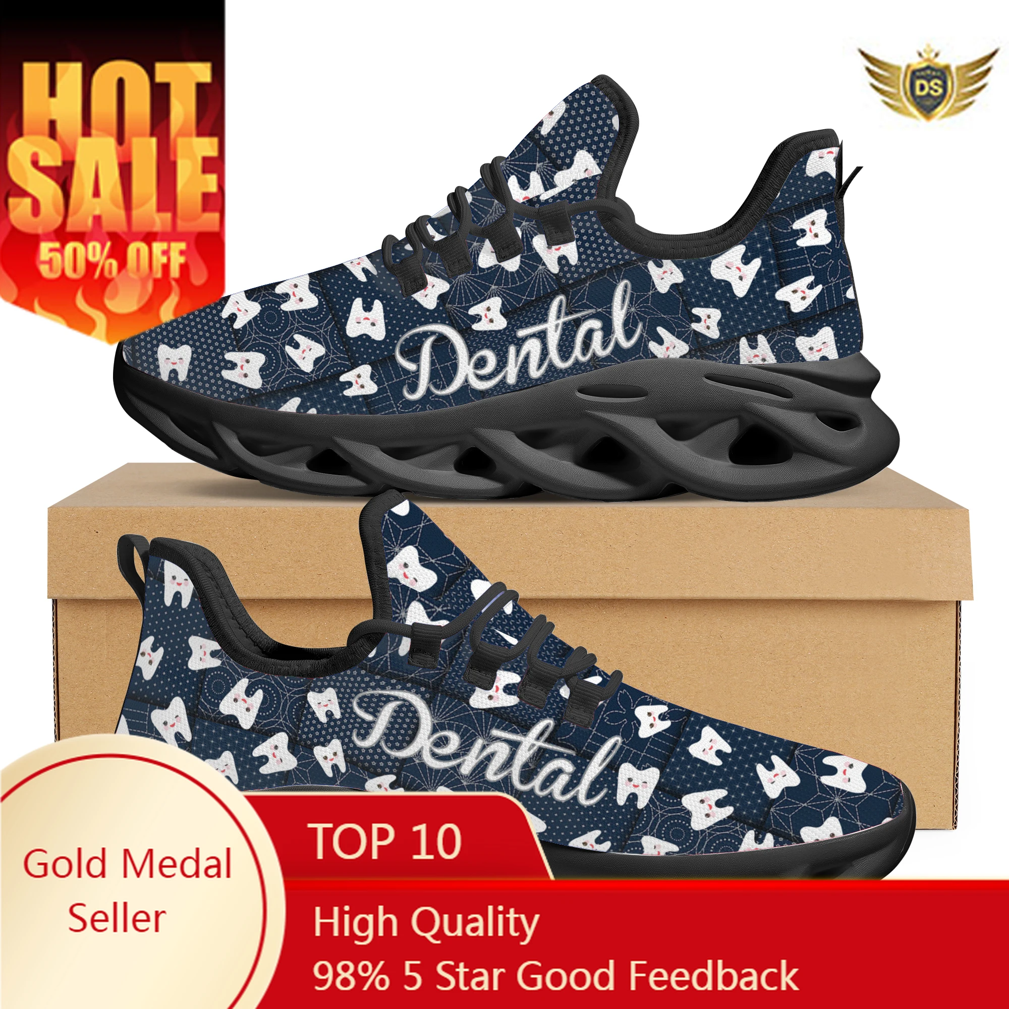 

Women Platform Sneakers Cute Manga Teeth Print Casual Flat Shoes Dental Design Non-slip Lace Up Jogging Shoes Chaussure Femme