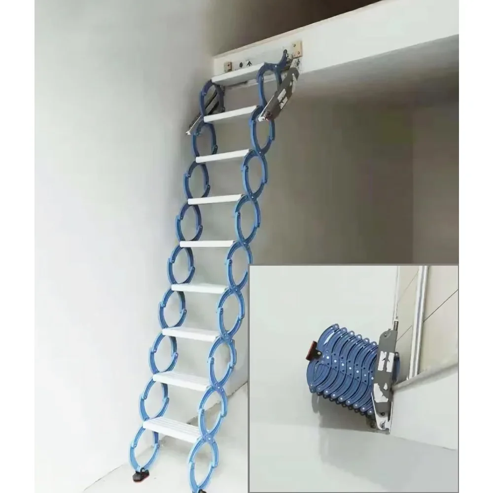Attic Ladder Loft Stairs 12 Loft Steps Ladder Folding Staircase Foldable Attic Stairs Pull Down with Aluminum Alloy