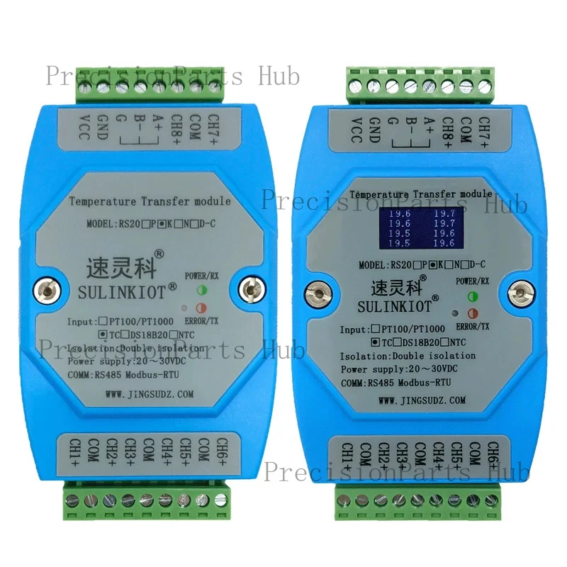 8 Channels K Thermocouple Temperature TC Acquisition Module 16-bit RJETSBN with LCD Display, RS485 Modbus RTU DAQ, ADAM DIN Rail