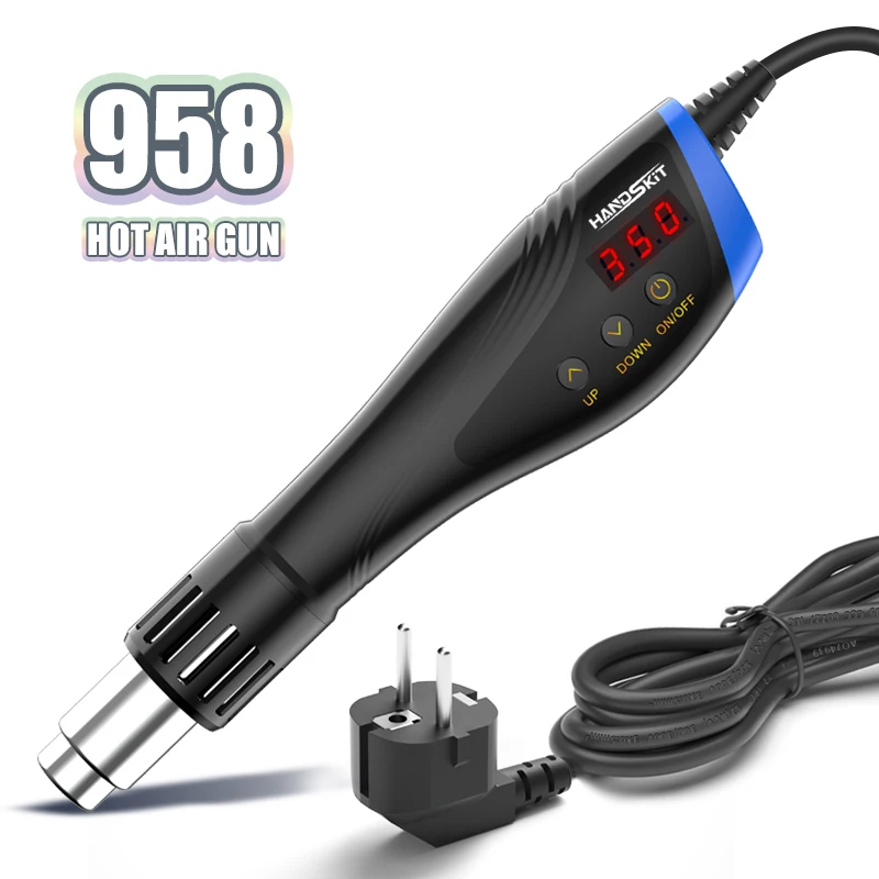 Heat Gun 600W Portable Hot Air Gun Variable Temperature Cooling Window LCD Display Ceramic Heating Thermal Blower With 7 Nozzles