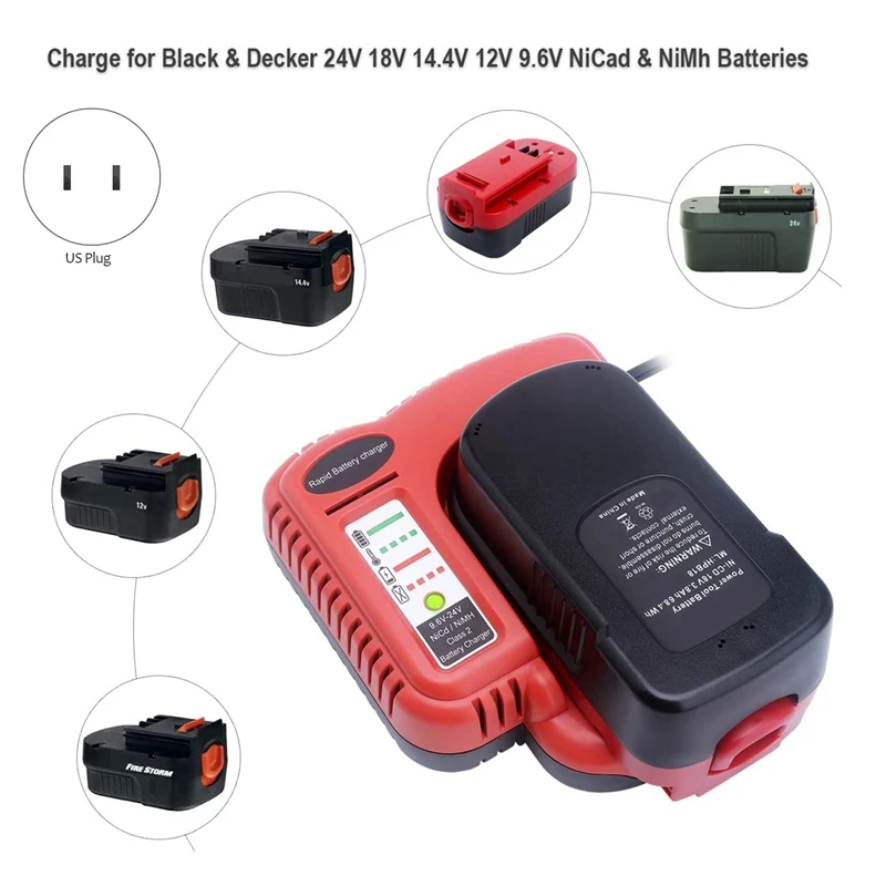 US Plug BDFC240 Battery Charger Compatible With Black & Decker 18V 14.4V 12V 9.6V 24V Nicd Nimh Battery HPB18 HPB18-OPE