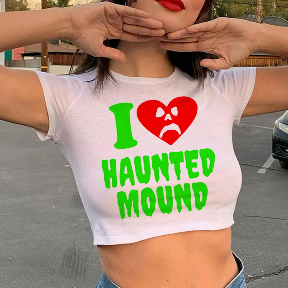 Sematary i Love Haunted Mound goth aesthetic streetwear crop top Female streetwear goth 2000s clothing tee
